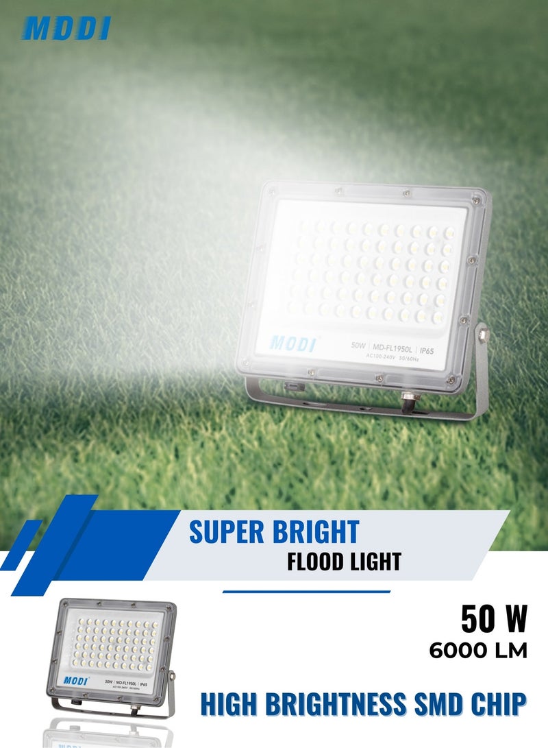 مودي كشاف LED بقدرة 50 واط، إضاءة خارجية SMD ساطعة 6000 لومن، مقاوم للماء IP65، حماية من زيادة الجهد 4KV، AC100-240V، هيكل ألمنيوم و PC للفلل والحدائق والساحات والمستودعات - Image 4
