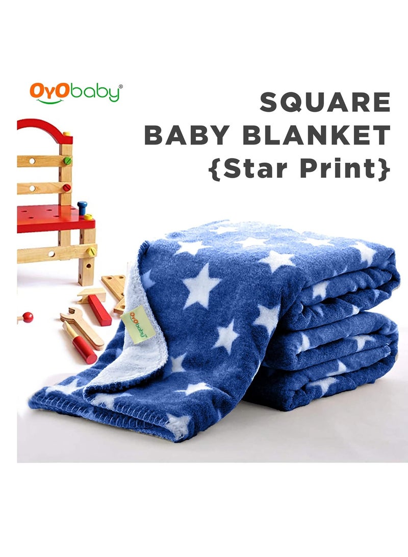 OYO BABY Baby Square Blankets Combo | for New Born Babies Baby Boys, Baby Girls, Babies for 0-6 Months, Fleece, Skin Friendly, 2 Blankets (Star Grey + Star Dark Blue) - Image 3
