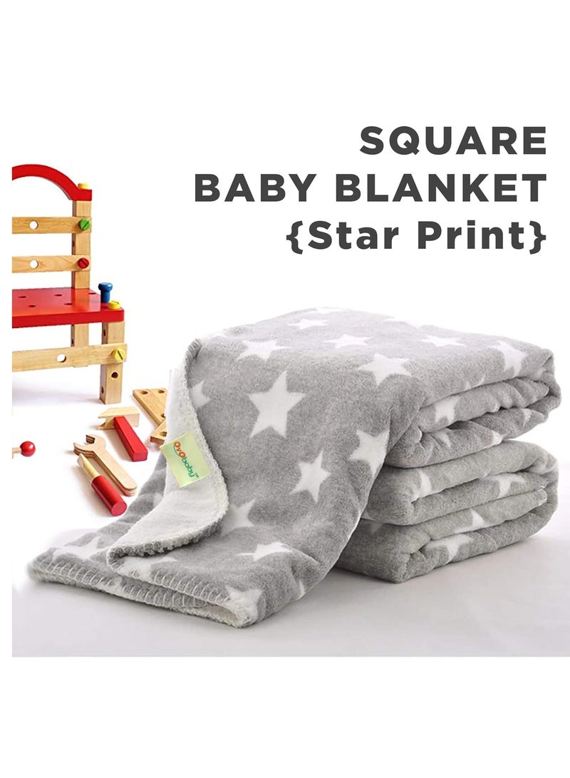 OYO BABY Baby Square Blankets Combo | for New Born Babies Baby Boys, Baby Girls, Babies for 0-6 Months, Fleece, Skin Friendly, 2 Blankets (Star Grey + Star Dark Blue) - Image 4