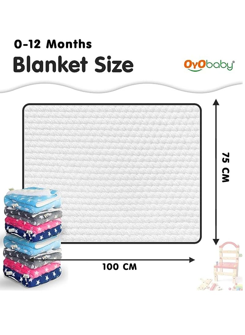 OYO BABY Baby Square Blankets Combo | for New Born Babies Baby Boys, Baby Girls, Babies for 0-6 Months, Fleece, Skin Friendly, 2 Blankets (Star Grey + Star Dark Blue) - Image 5