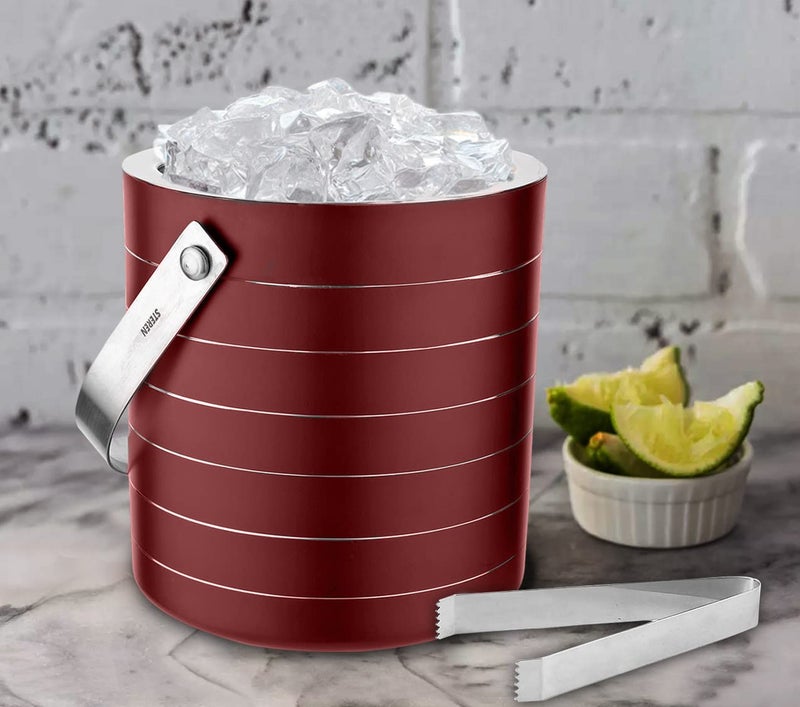 STEREN IMPEX Steren | Stainless Steel Double Wall Ice Bucket with Tong - Cherry Ring Design, Small, 1L - Image 5