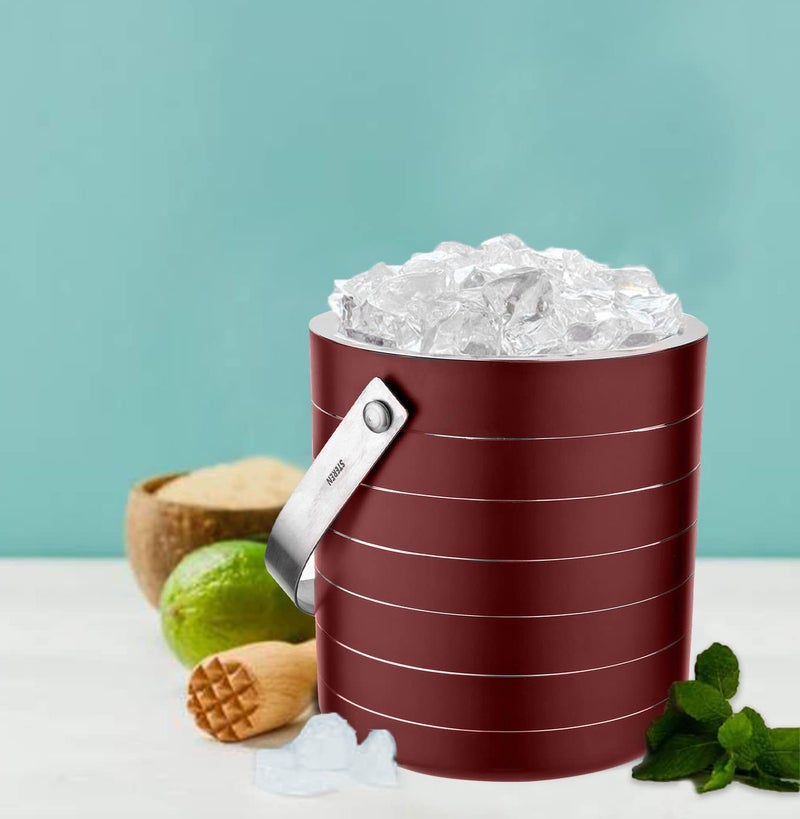 STEREN IMPEX Steren | Stainless Steel Double Wall Ice Bucket with Tong - Cherry Ring Design, Small, 1L - Image 2