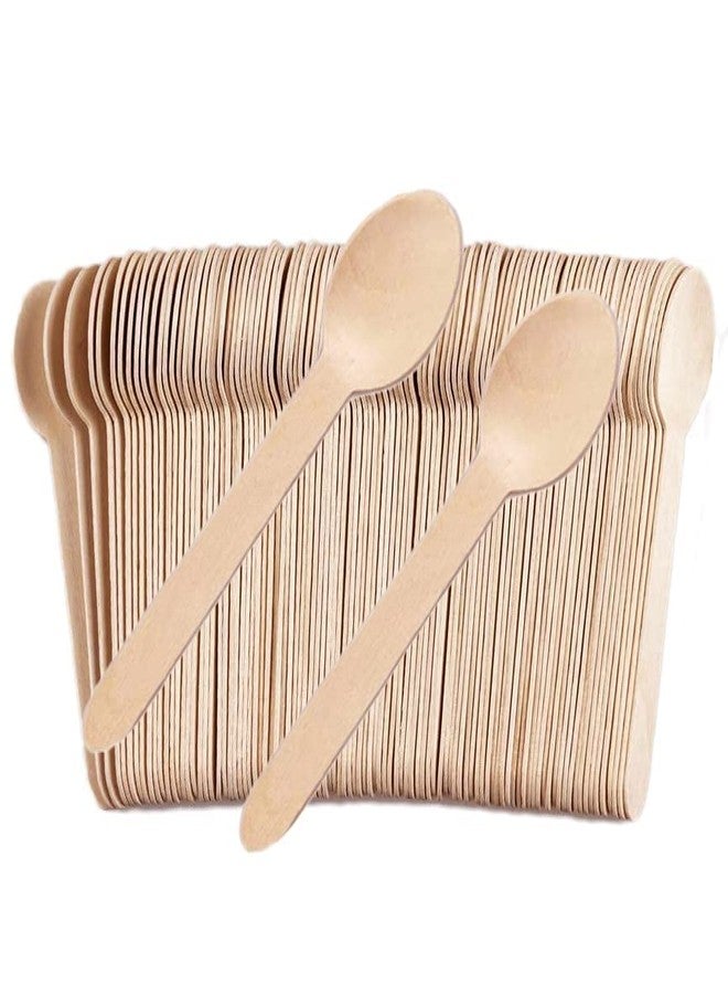 TANGTEA 100 Pack Wooden Spoons Disposable - 6.3 Inch Length Biodegradable Cutlery - Compostable Bamboo Spoon For Chocolate, Coffee, Flavor, Ice Cream, Dessert, Parties, Dinners, Catering Services, Gatherings - Image 1