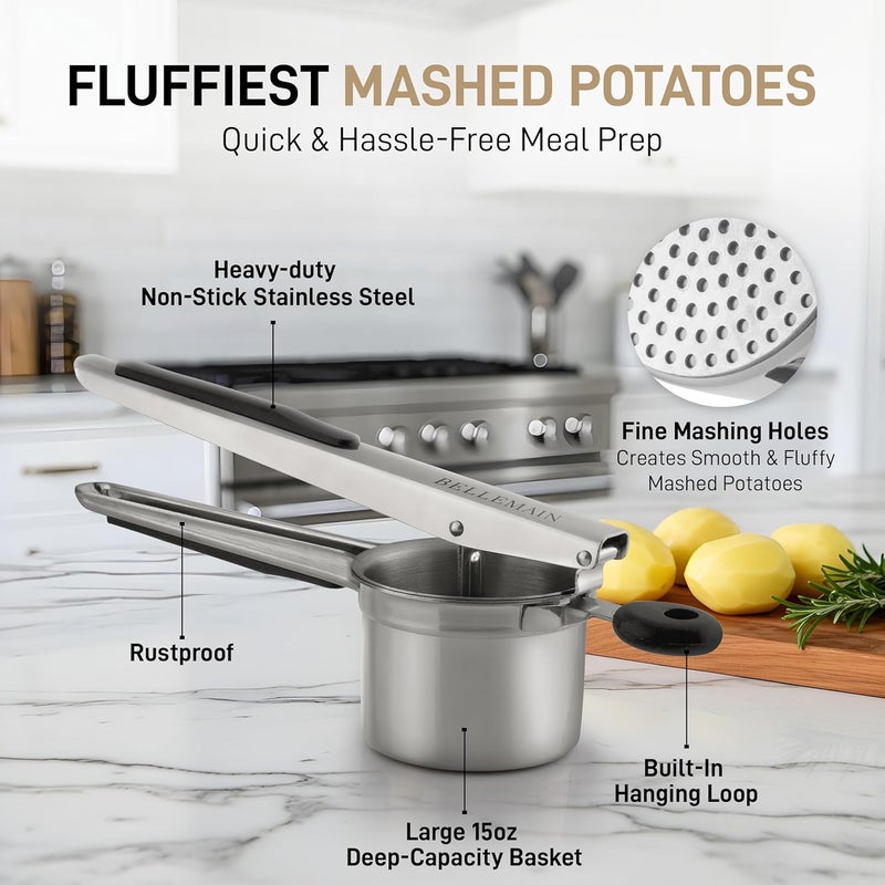 Bellemain 15oz Large Potato Ricer for Mashed Potatoes, Stainless Steel Mashed Potato Masher & Squeezer, Easy-To-Clean Professional-Grade Hand Vegetable Ricer, Kitchen Tool, Food Press & Food Mill - Image 2