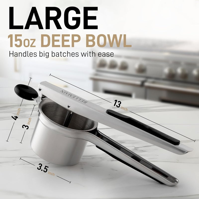Bellemain 15oz Large Potato Ricer for Mashed Potatoes, Stainless Steel Mashed Potato Masher & Squeezer, Easy-To-Clean Professional-Grade Hand Vegetable Ricer, Kitchen Tool, Food Press & Food Mill - Image 4