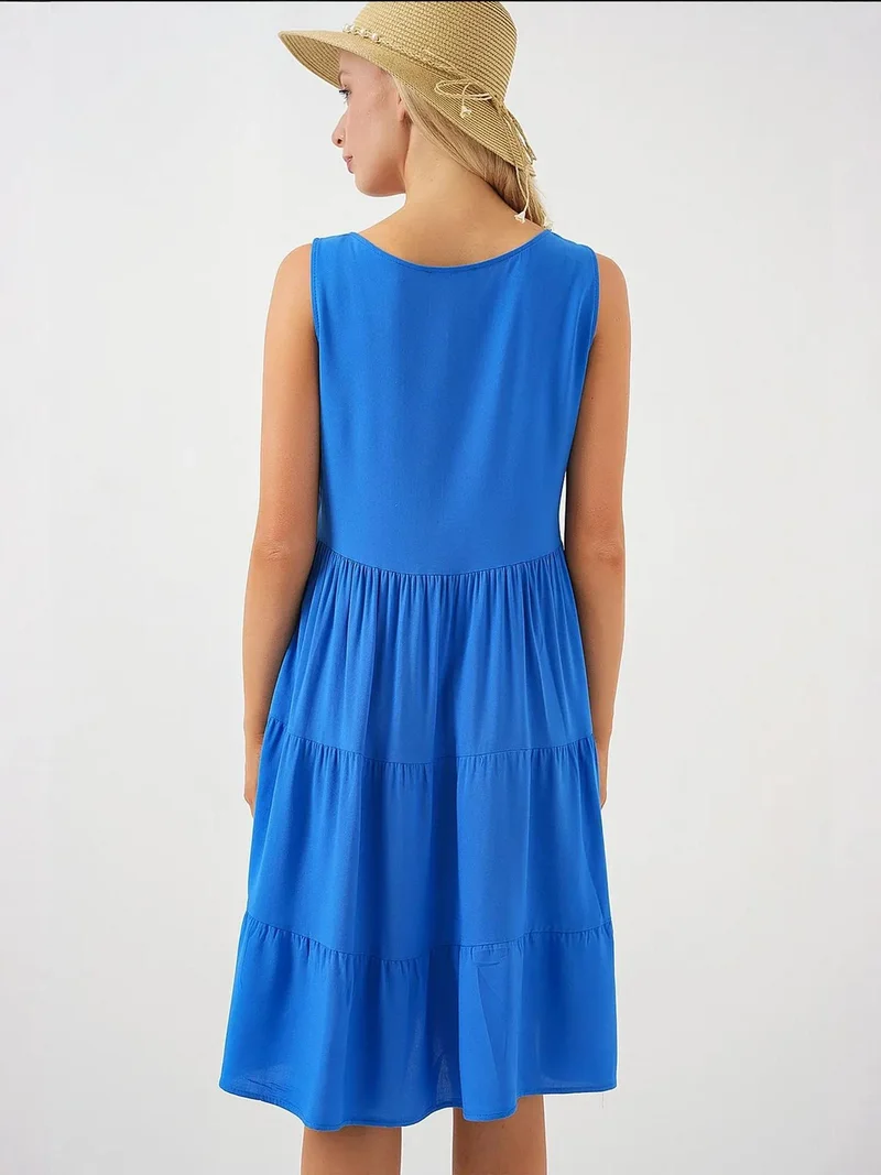 BIG DART BDART V-Neck Sleeveless Mini Dress with Button Detail