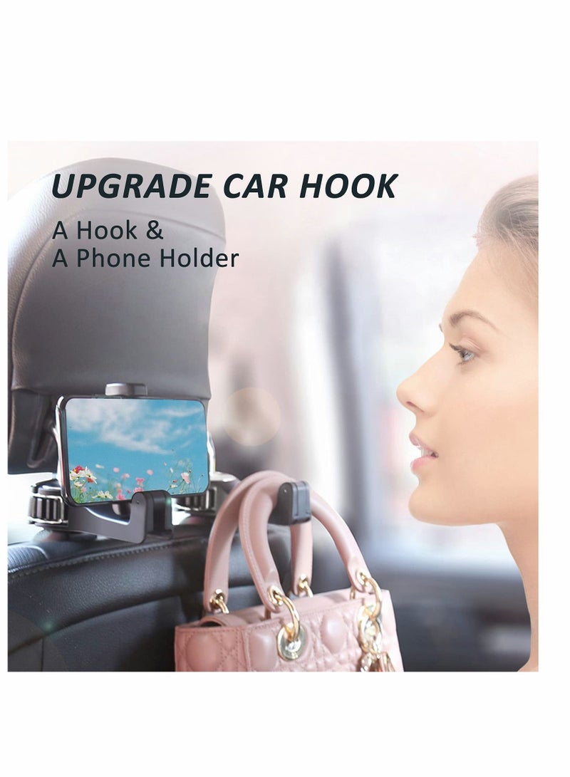 Car Hooks, Car Seat Hook for Purses and Bags with Phone Holder, Universal 360°Rotation Headrest Hooks Purse Holder for Car, Car Purse Hook Holder 2 Pack - Image 2