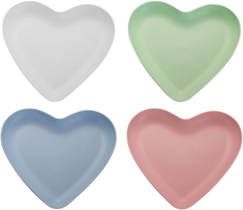 Hemoton 4 Pack Heart Shaped Dinner Plates Wheat Straw Unbreakable Plates for Snacks Salad Candy Appetizers and Steak  Ideal for Party Picnic Camping Bbq 846 X 787 X 118 Inches - Image 1