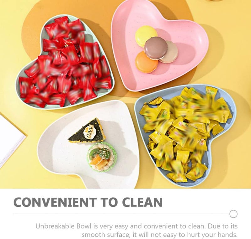 Hemoton 4 Pack Heart Shaped Dinner Plates Wheat Straw Unbreakable Plates for Snacks Salad Candy Appetizers and Steak  Ideal for Party Picnic Camping Bbq 846 X 787 X 118 Inches - Image 4