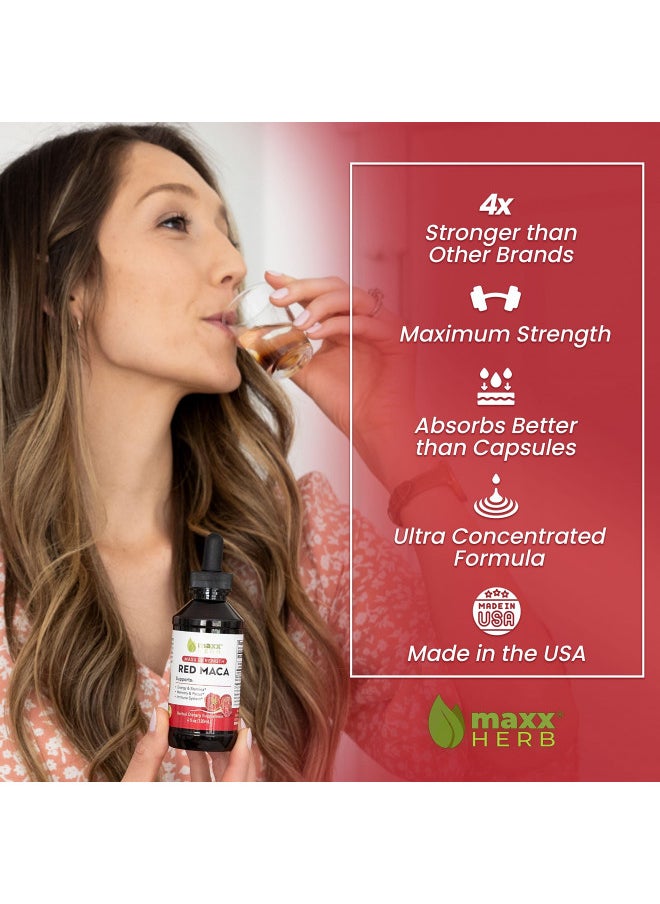 Maxx Herb Red Maca Root Extract - Max Strength Liquid Drops Absorb Better Than Powder or Capsules, for Stamina, Memory and Focus - Alcohol Free - 4 Bottles, 4 Oz Each (240 Servings)