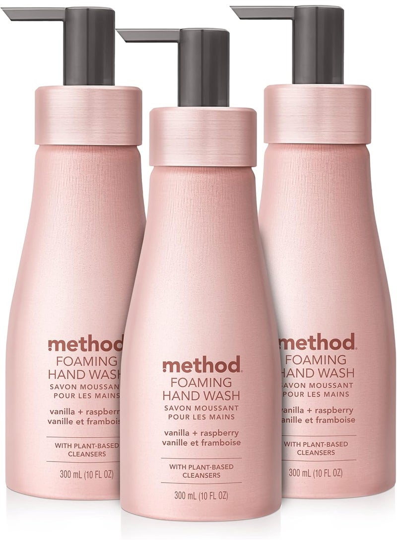 Method - Method Premium Foaming Hand Wash Vanilla  Raspberry Reusable Pink Aluminum Bottle Biodegradable Formula 10 fl oz Pack of 3 - Image 1