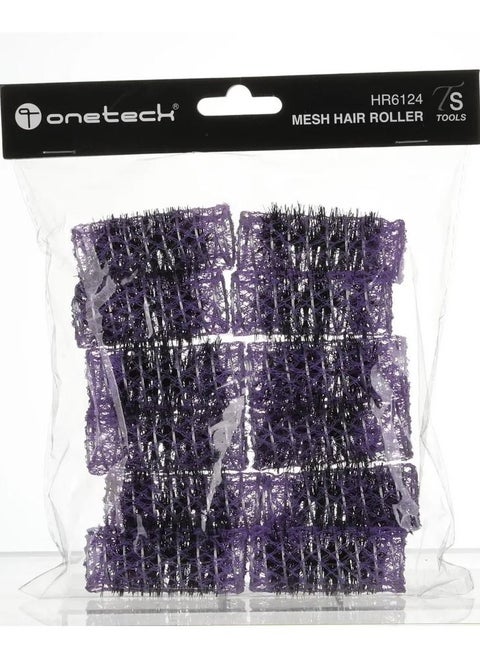 Onetech Mesh Hair Rollers Set – 60mm x 24mm Violet, Easy-to-Use Curlers for Voluminous Hair Styling (12 Pcs)