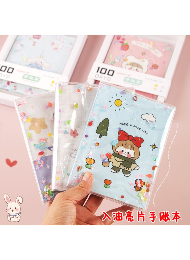 HELPS Cute Girl Heart Hand Account Book Creative Oil Quicksand Diary Book Small Clear Novice Account Book Cartoon Student Notebook - Image 2