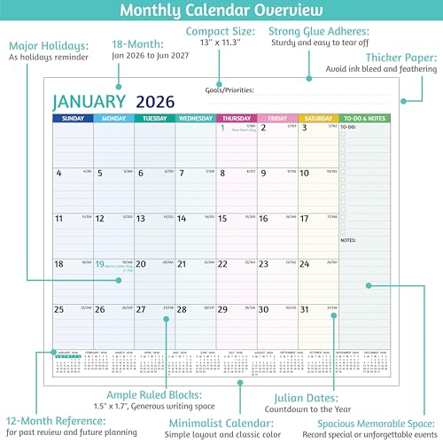 BowCuk 2026-2027 Magnetic Calendar for Refrigerator - 18 Monthly Calendar from Jan 2026 - Jun 2027, 13 x 11.3 In, Magnetic Fridge Calendar 2026 with Strong Magnets, Thick Paper, Ample Writing Space - Image 3