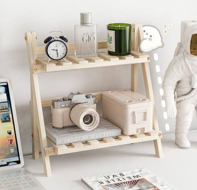 2-Tier Wooden Foldable Desk Shelf Organizer Storage Rack - Image 5