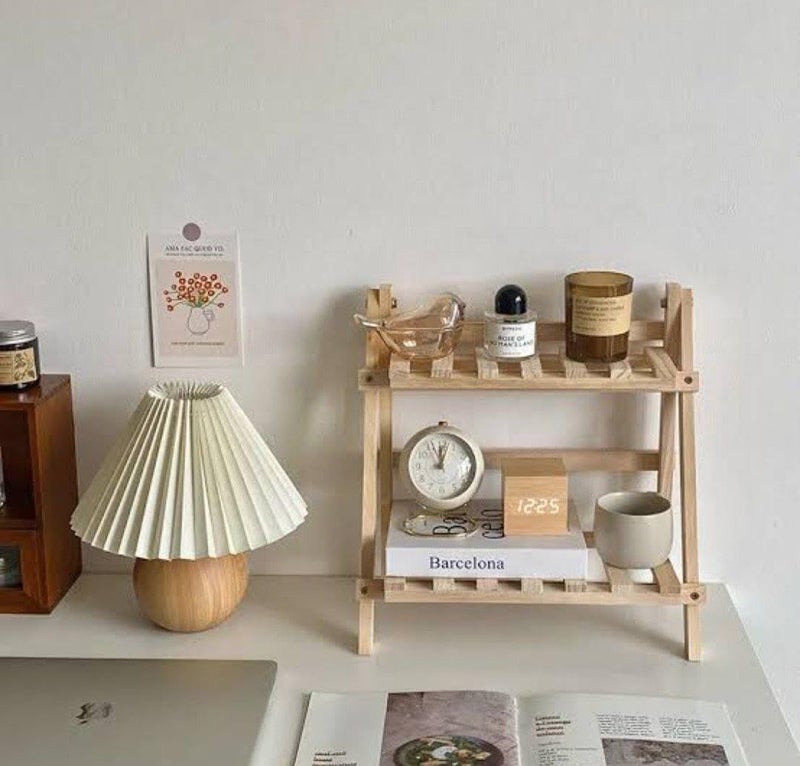 2-Tier Wooden Foldable Desk Shelf Organizer Storage Rack - Image 1