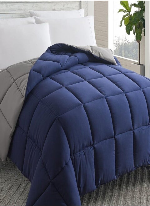 Line Sleep Fiber Winter Quilt - Double Face Blue*Dark Grey