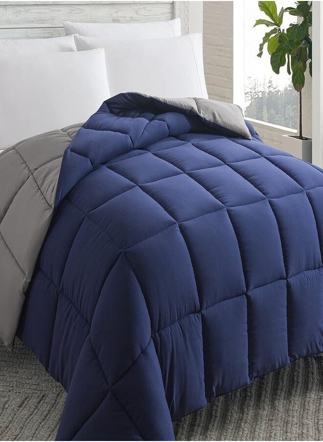 Line Sleep Fiber Winter Quilt - Double Face Blue*Dark Grey