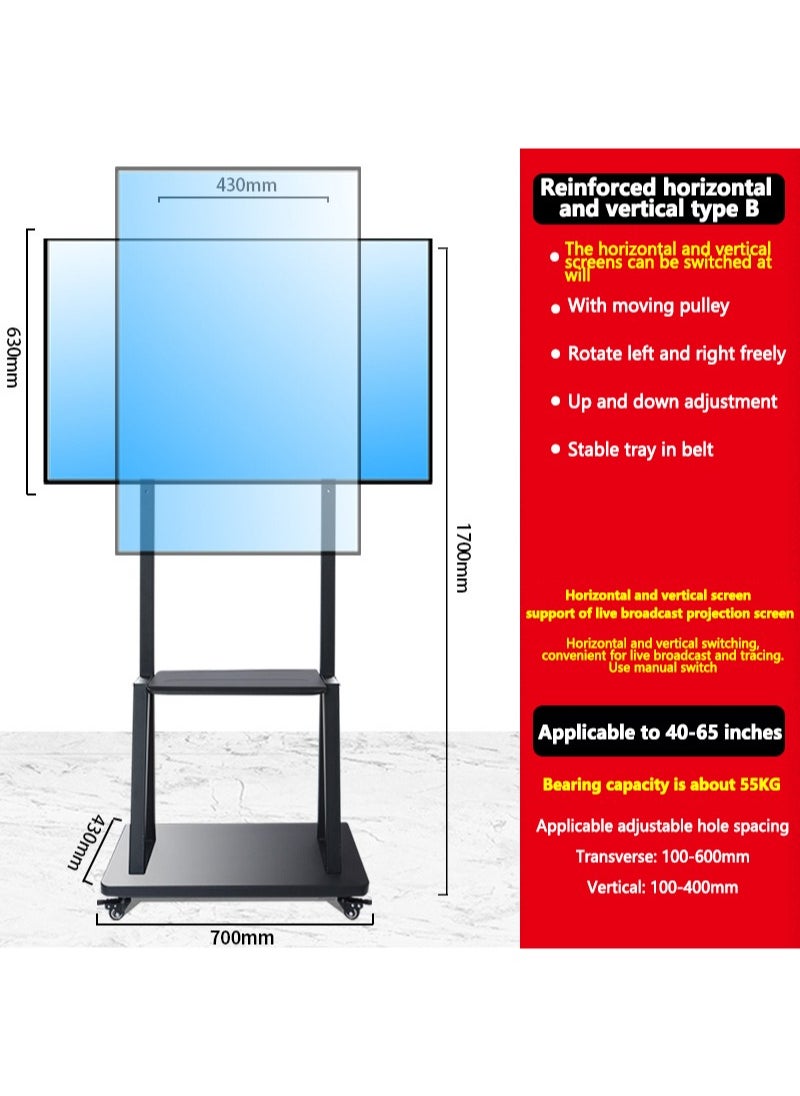 FlashHawk Mobile Floor TV Stand Mount with Wheels Landscape and Portrait Switchable for 40-65 Inch TVs for Office Home Outdoor  - Image 2