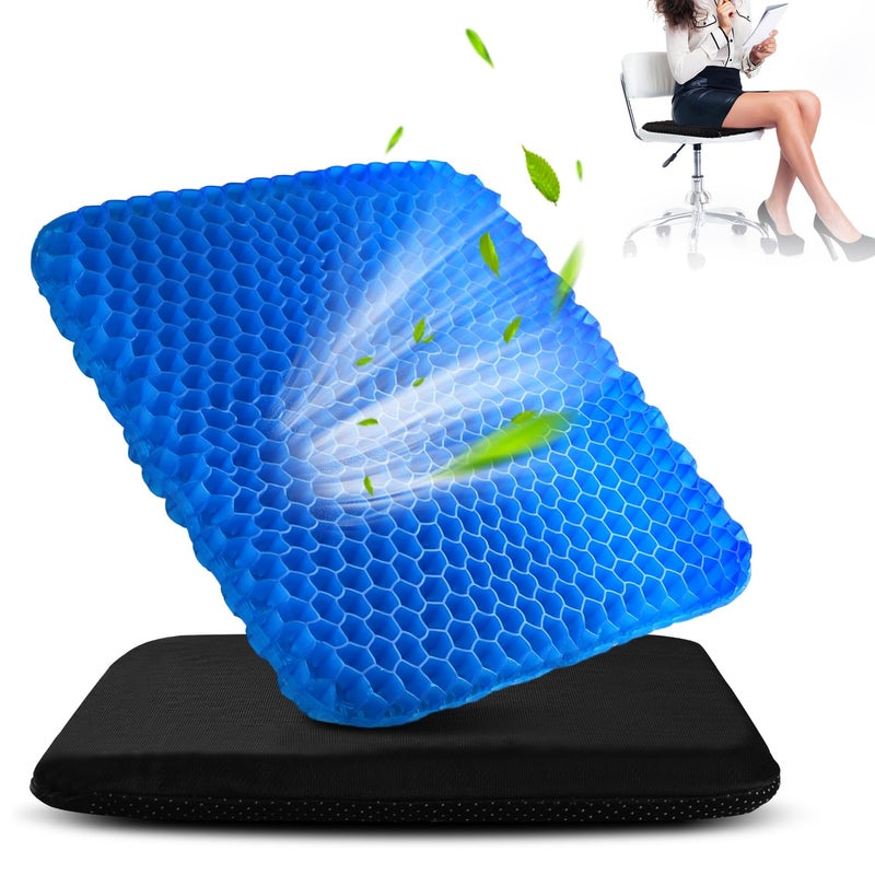 rolyta Gel Seat CushionThick Big Gel Seat CushionThe Latest Modified Double Gel Seat Cushion Cooling Seat CushionPortable Gel Seat Cushion Suitable For Home Office Chair Car Wheelchair Blue - Image 1