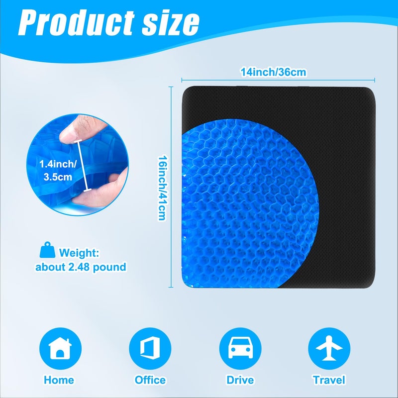 rolyta Gel Seat CushionThick Big Gel Seat CushionThe Latest Modified Double Gel Seat Cushion Cooling Seat CushionPortable Gel Seat Cushion Suitable For Home Office Chair Car Wheelchair Blue - Image 2