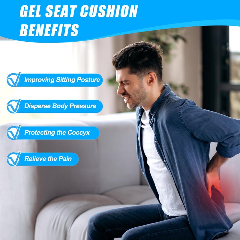 rolyta Gel Seat CushionThick Big Gel Seat CushionThe Latest Modified Double Gel Seat Cushion Cooling Seat CushionPortable Gel Seat Cushion Suitable For Home Office Chair Car Wheelchair Blue - Image 4
