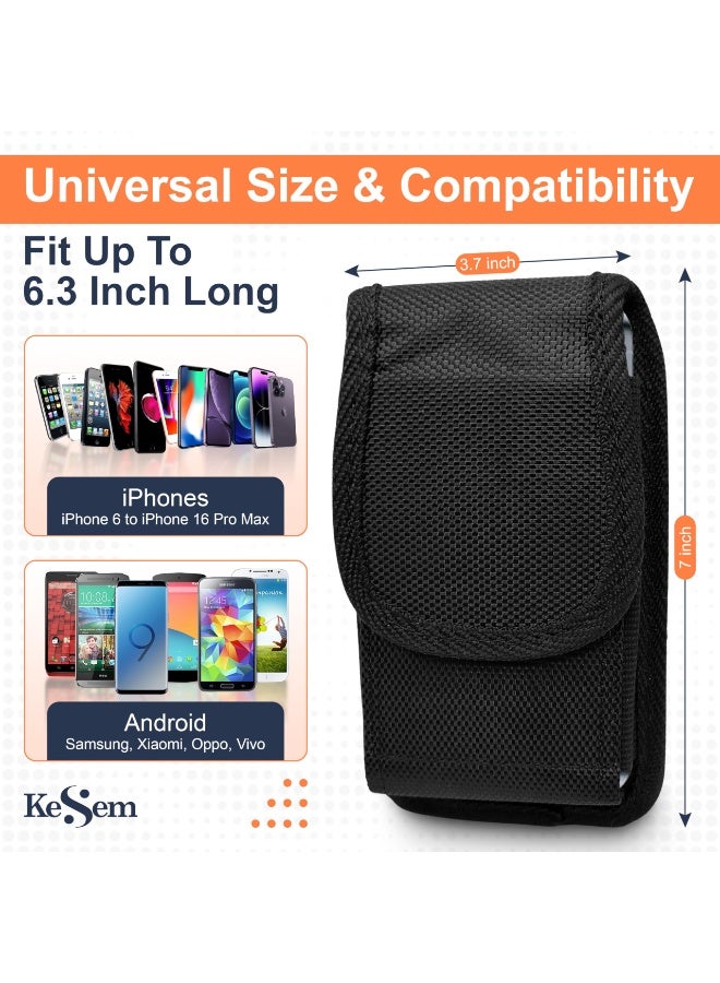 Universal Belt Clip Cell Phone Holster Black Nylon Large Phone Pouch Carrier Holder Fit iPhone Samsung, Outdoor Daily Carry For Men & Women - Image 2