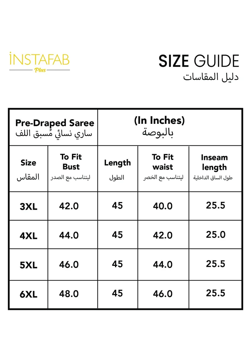 Instafab Plus  Instafab Plus Women's Sage Green Bijou Cape Pre-Draped Saree For Casual Wear | V-Neck | Half Cape Sleeves | Plus Size 1 Piece Pre-Draped Saree Designed With Comfort Fit For Everyday Ethnic Wear for Women | Best Price UAE