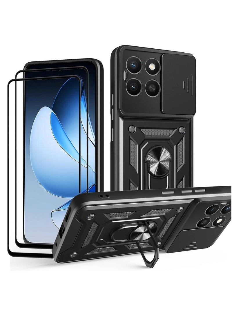 [1+2 Sets] For Honor X8c 4G Case & Screen Protector Slide Camera Cover with Magnetic Car Mount 2 Pieces Tempered Glass Screen Protector - Image 1