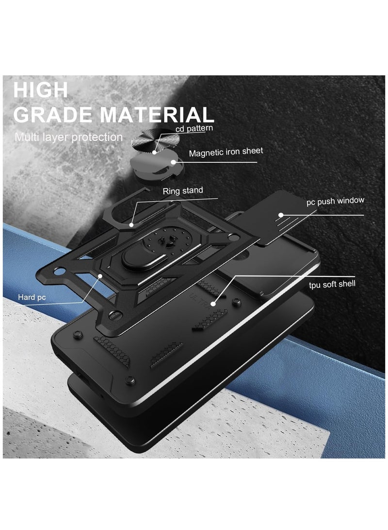 [1+2 Sets] For Honor X8c 4G Case & Screen Protector Slide Camera Cover with Magnetic Car Mount 2 Pieces Tempered Glass Screen Protector - Image 5