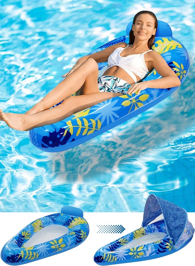 VUCATIN Teardrop Inflatable Pool Floats for Adults with Detachable Canopy Water Floating Recliner Portable Lounge Raft for Summer Pool Party Lake or Beach (Blue) - Image 1