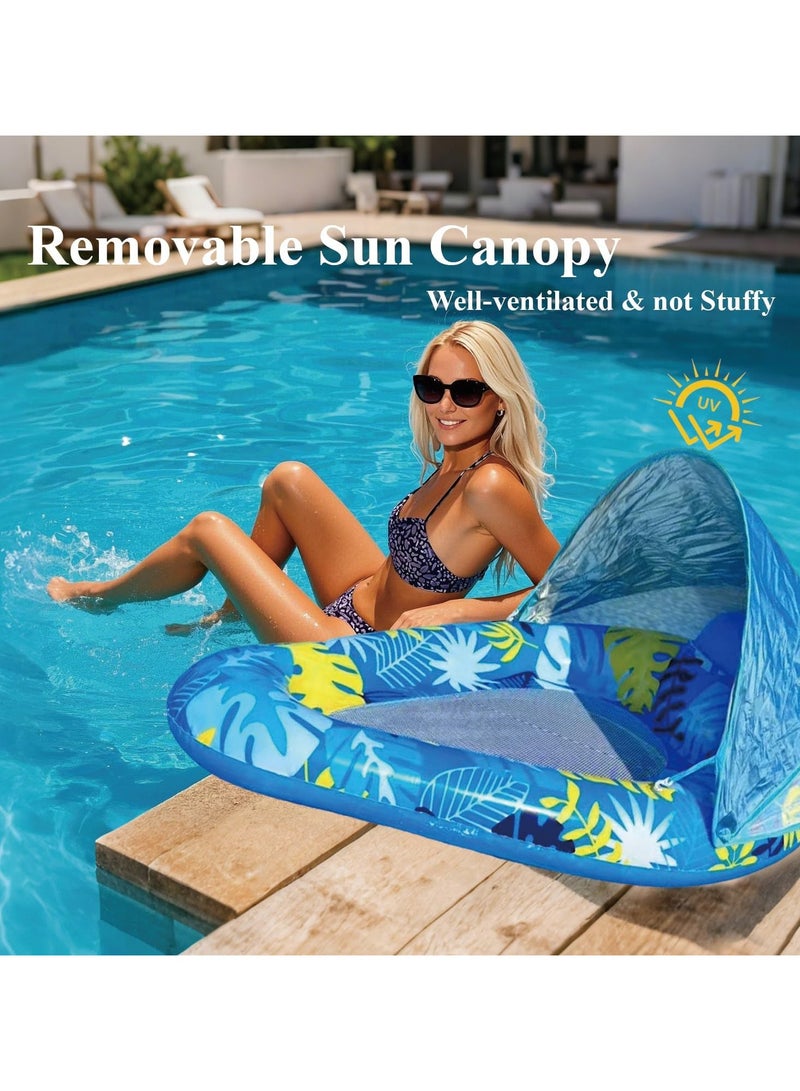 VUCATIN Teardrop Inflatable Pool Floats for Adults with Detachable Canopy Water Floating Recliner Portable Lounge Raft for Summer Pool Party Lake or Beach (Blue) - Image 2