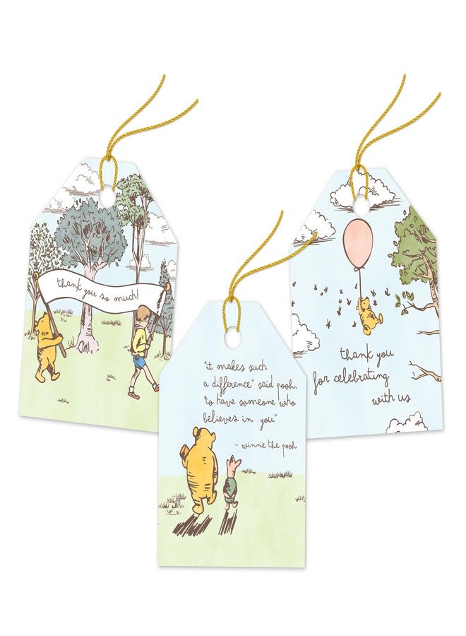 Pro Supply Global 24 Count of 2.5 Inch x 3 Inch Pre Strung Winnie The Pooh Gift Tag Assorted Printed Designs on Large Cardstock Gift Hang Tags - Ideal to Use on Bags - Image 1