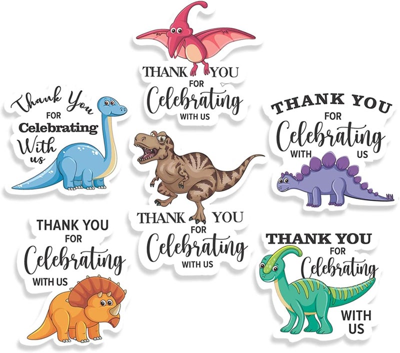 Kaecery Cute Dinosaur Thank You Stickers Thank You for Celebrating with Us LabelsDinosaur Party Baby Shower Stickers for Birthday Shower Party Favors Label Decorations for Gift Bags 10 in60 Labels - Image 1