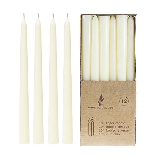 Mega Candles 12 pcs Unscented Ivory Taper Candle | Hand Poured Wax Candles 10" x 7/8" | for Home DÃƒÂ©cor, Wedding - Image 1