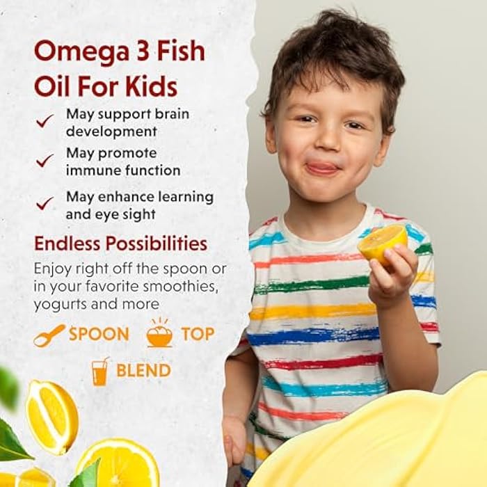 Barlean's Omega 3 Fish Oil Liquid Supplement for Kids, 540 mg of EPA and DHA Fatty Acid for Brain & Eye Health, Chirpin' Slurpin' Lemonade, 8 oz - Image 4