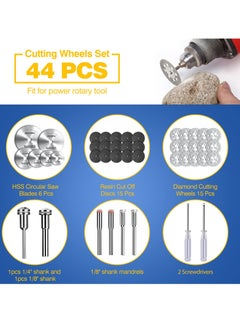 Excefore Cutting Wheels Set for Rotary Tool, 44 Pcs Accessories Kit, Includes 15 Diamond Cutting Wheels, 15 Resin Cut Off Discs, 6 HSS Circular Saw Blades, 6 Mandrel Shanks, and 2 Screwdrivers, Gifts for Men  - Image 2