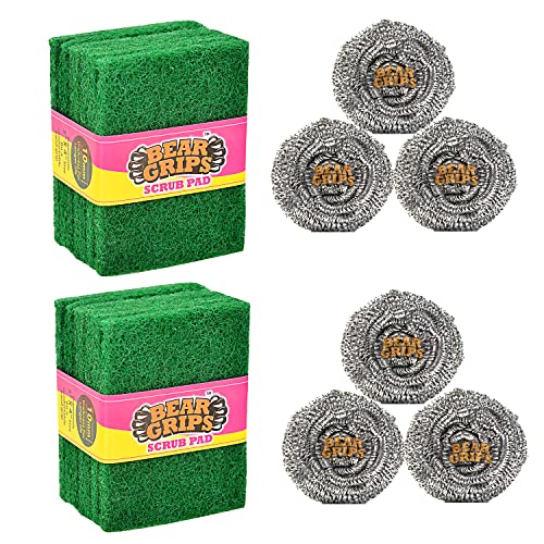 BEAR GRIPS Utensils Cleaning Scrub Pads and Steel Scrubber for Dish Washing Combo Pack for Kitchen - Image 1