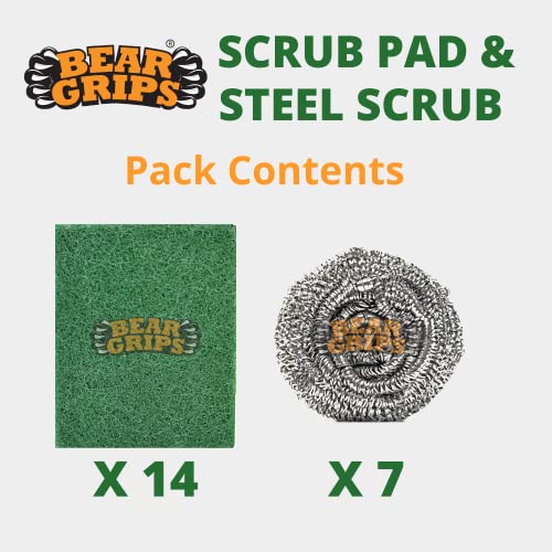 BEAR GRIPS Utensils Cleaning Scrub Pads and Steel Scrubber for Dish Washing Combo Pack for Kitchen - Image 2