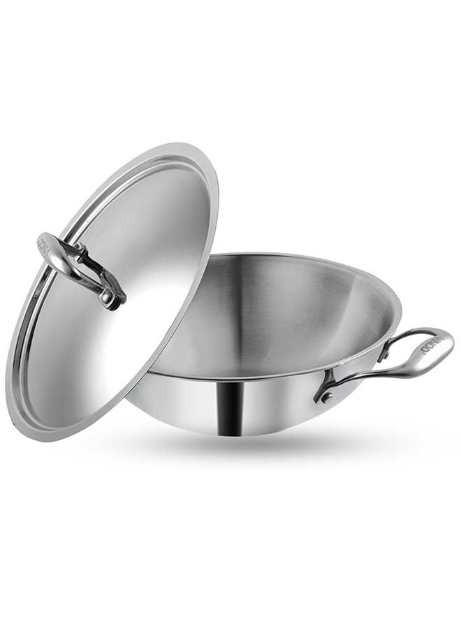 Vinod Platinum Triply Stainless Steel Extra Deep Kadai with Stainless Steel Lid 2.5 Litres Capacity (22 cm Diameter) | 22 cm Triply Stainless Steel Kadai, Silver (Induction and Gas stove Friendly) - Image 1
