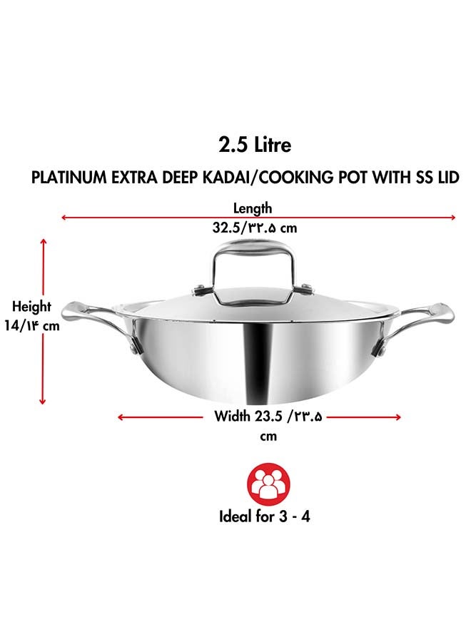 Vinod Platinum Triply Stainless Steel Extra Deep Kadai with Stainless Steel Lid 2.5 Litres Capacity (22 cm Diameter) | 22 cm Triply Stainless Steel Kadai, Silver (Induction and Gas stove Friendly) - Image 4