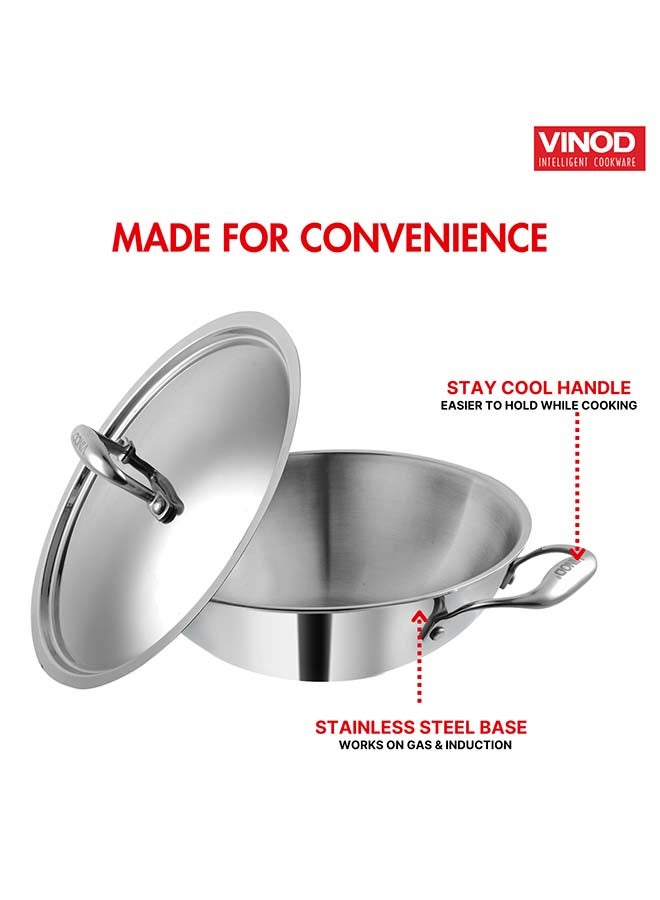 Vinod Platinum Triply Stainless Steel Extra Deep Kadai with Stainless Steel Lid 2.5 Litres Capacity (22 cm Diameter) | 22 cm Triply Stainless Steel Kadai, Silver (Induction and Gas stove Friendly) - Image 5