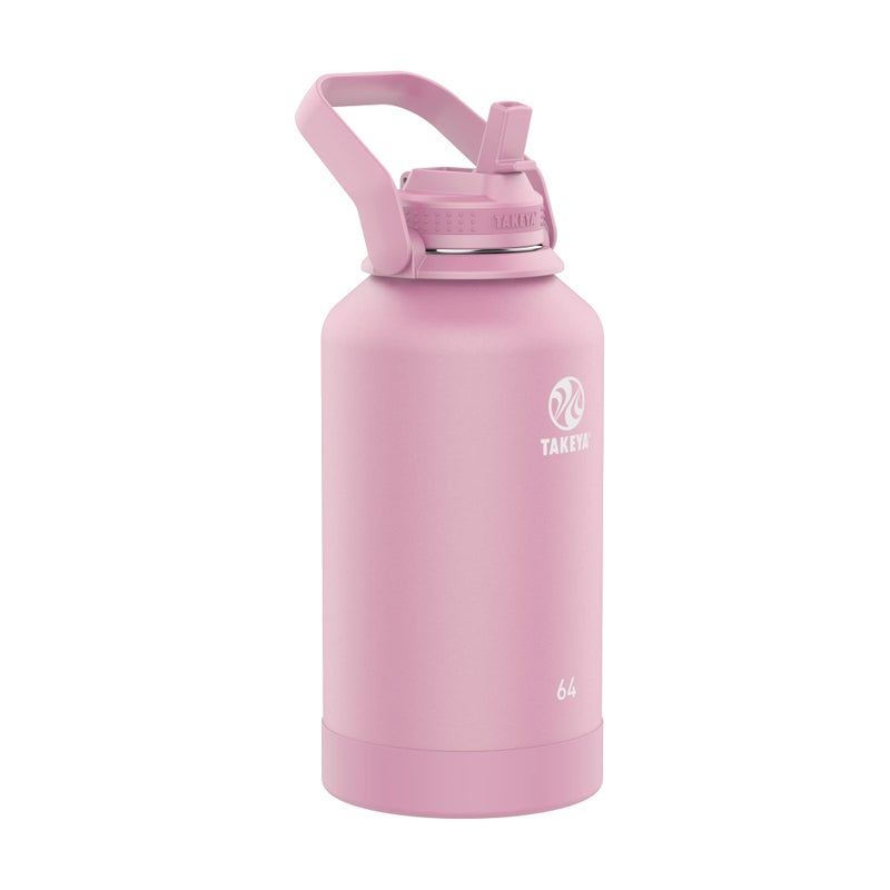 Takeya Actives Water Bottle with Straw Lid  Durable  EasyCare Water Bottle with Stainless Steel Insulation  BPAFree Lid with Carry Handle  Straw  DishwasherSafe  64 oz Pink Lavender