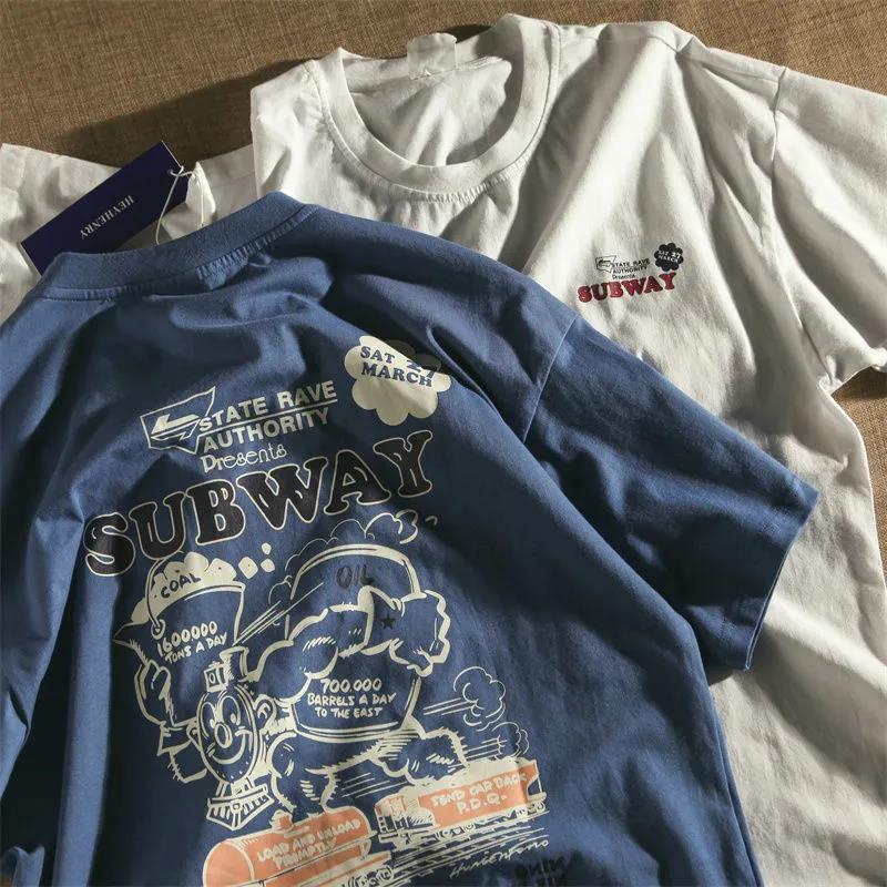 Men'S Short-Sleeved T-Shirt New Retro Trendy Ins Loose Casual Versatile Korean-Style Half-Sleeved T-Shirt - Image 2