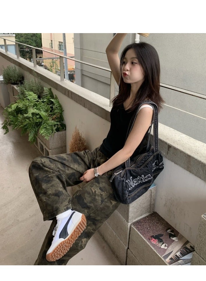 MK MatinKim Tote Denim Travel Shoulder Bag - Image 4