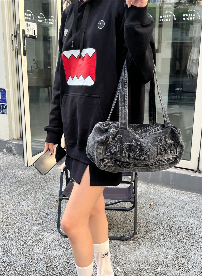 MK MatinKim Tote Denim Travel Shoulder Bag - Image 5