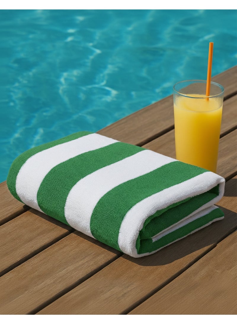 Fabienne Oversized Premium Beach Towel 90x180 cm Luxury Pool Towel Cabana Stripe Oversized Bath Sheet Spa Towel Sand Resistant 5-Star Hotel Quality Towel Green - Image 4