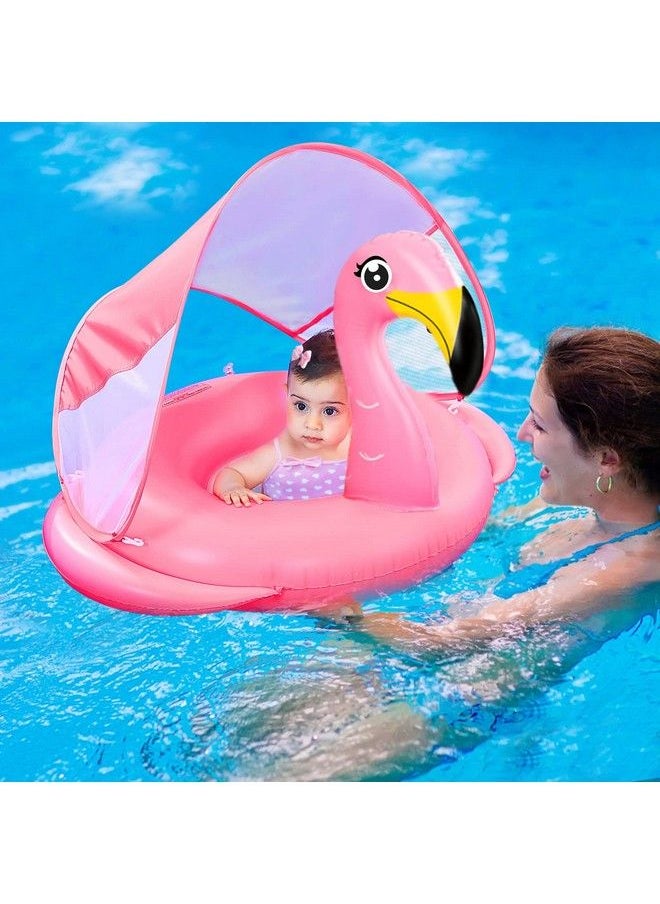 AMENON - Flamingo Baby Swimming Pool Float With Upf50+ Canopy & Safety Seat Widen Double Wings Never Flip Inflatable Pool Float Ring Babies Floaties Trainer Newborn Infant Toddler 6 36 Month Summer Water Toy - Image 1