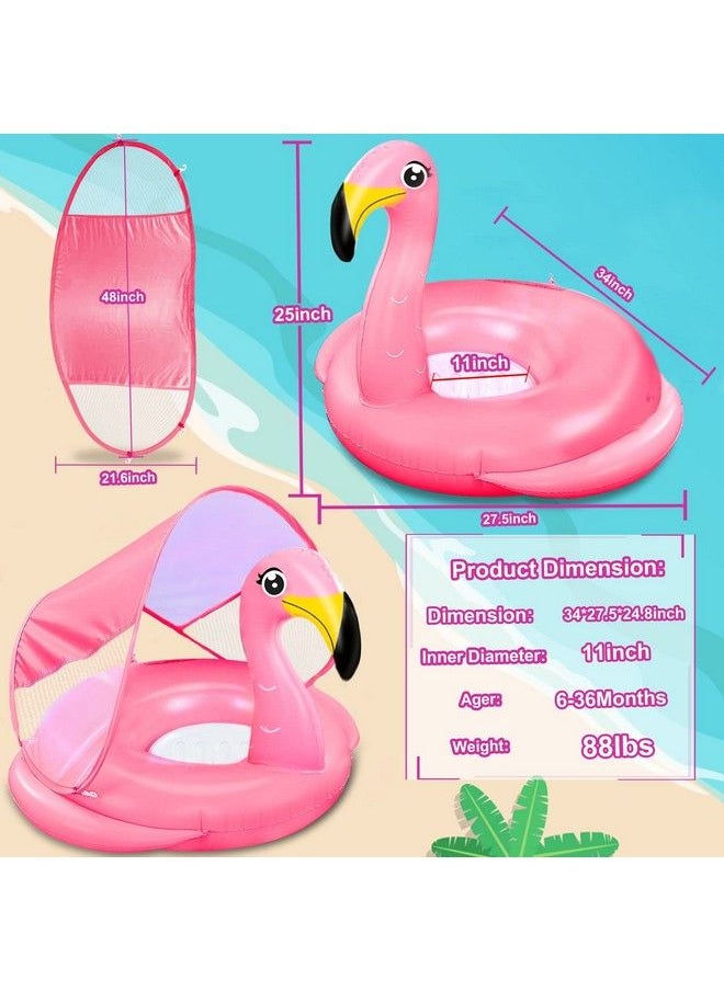 AMENON - Flamingo Baby Swimming Pool Float With Upf50+ Canopy & Safety Seat Widen Double Wings Never Flip Inflatable Pool Float Ring Babies Floaties Trainer Newborn Infant Toddler 6 36 Month Summer Water Toy - Image 1