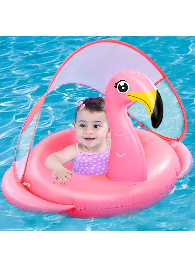 AMENON - Flamingo Baby Swimming Pool Float With Upf50+ Canopy & Safety Seat Widen Double Wings Never Flip Inflatable Pool Float Ring Babies Floaties Trainer Newborn Infant Toddler 6 36 Month Summer Water Toy - Image 1
